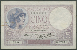 Frankreich 5 Francs "Violet" 1940. Minerva, KM 83 Gebraucht (K1708) - 5 F 1917-1940 ''Violet''