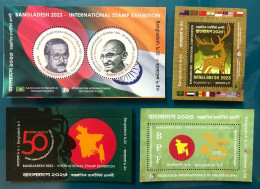 Bangladesh 2024 FIP Exhibition 2023 India Flag Gandhi 4v Set MS MNH Bapu Round Odd Shape President Map Deer Animal - Mahatma Gandhi