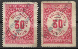 BELGIQUE - Lot 2 Timbres Pour Affiche - 30 Centimes - TAXE / FISCAL - Pour étude Ou Collection - Oblitérés - Stamps