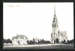 AK Coswig I. Sa., Ortspartie Mit Kirche  - Coswig