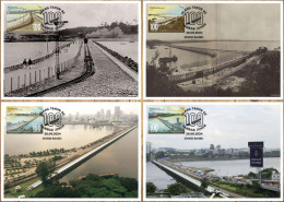 Malaysia 2024-6 100th Anniversary Of Johor Causeway Maximum Card Maxicard Bridge Train Railway Joint Issue - Malaysia (1964-...)