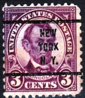 USA Precancels New York 1923 Sc555 3c Lincoln P.11. NEW / YORK / N. Y. 3 Lines - Prematasellado