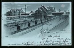 Mondschein-Lithographie Harburg, Bahnhof Mit Eisenbahn  - Harburg