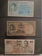 Billets Thaïlande..lot De 3 Billets// 1 Baht , 1 Baht, Et 10 Baht..voir Scan..vendu En L'état - Thaïlande