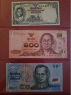 Billets Thaïlande..lot De 3 Billets 1 Baht Etat Moyen., 100 Baht  Bon état, 50 Bon  Etat - Thaïlande