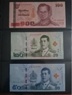 Billets Thaïlande..lot De 3 Billets..100 ,20, Et 50 Baht..tres Bon Etat - Tailandia