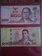 Billets Thaïlande..lot De 2 Billets..100  Baht..tres Bon Etat - Thaïlande