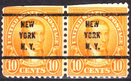 USA Precancels New York 1927 Sc642 10c Monroe, P.11x10½. NEW / YORK / N.Y. Pair - Prematasellado