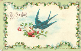 Carte Gaufrée - Souvenir - Hirondelle Fleurs J 64 - Otros & Sin Clasificación