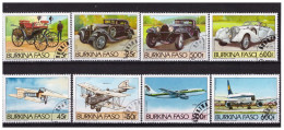 BURKINA FASO 1985 Vintage Automobiles And Airccraft 8 Values Used Set C.T.O. - Burkina Faso (1984-...)