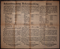 Avis De L'occupant Allemand Concernant La Fixation Des Prix De Blé Battu, Farine, Son Et Pain - Bruxelles 27 Novembre 19 - 1914-18