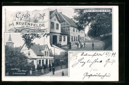 Passepartout-AK Neuenfelde /Altes Land, Gasthaus Zur Post H. Ohlhaver Mit Kirche, Gasthaus Und Tanzsalon N. Harms  - Harburg