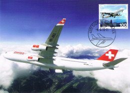 Suisse - Centenaire De L'aviation En Suisse : Avion Airbus A340 CM 2067 (année 2010) - Cartes-Maximum (CM)