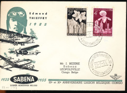 BELGIAN CONGO FIRST FLIGHT BIRTHDAY "EDMOND THIEFFRY 1925" BRUSSELS LEO 1955 - Brieven En Documenten