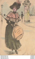 FEMME AU SAC ET PARAPLUIE SE PROMENANT DANS PARIS ILLSTRATION HENRI BOUTET - Boutet