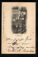 Künstler-AK Sign. Kirberg: Junge Mit Blumen, Private Stadtpost  - Briefmarken (Abbildungen)