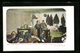 AK San Francisco, Underground Opium Den. Chinatown, Wiped Out By Earthquake And Fire 1906, Chinesische Opiumpfeife  - Gesundheit