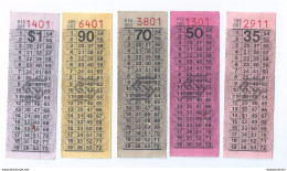 Vintage ! Set Of 5 Pcs. 70s' Singapore Bus Services SBS Old Bus Ticket 35¢ ,50¢ ,70¢ ,90¢ & $1 - Mundo