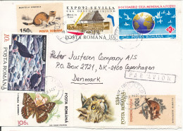 Romania Air Mail Cover Sent To Denmark 9-6-1994 With A Lot Of Topic Stamps The Butterfly Stamp Is Damaged - Covers & Documents