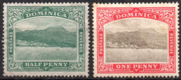 DOMINICA/1907-20/MH/SC#35-6/ ROSEAY CAPITAL OF DOMINICA PICTURE/ PARTIAL SET/  1p YELLOW SPOTS - Dominica (...-1978)