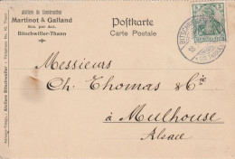 France Alsace Timbre Perforé Martinot Galland Sur Carte Bitschwiller Thann  1909 - Lettres & Documents