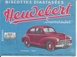 Buvard Annees  50's NEUF   Biscottes HEUDEBERT MICKEY AUTOMOBILE  PEUGEOT 203 1 - Zwieback