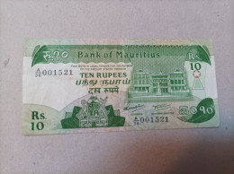 Billete Mauricios, 10 Rupias Serie A001521, Nº Bajisimo, Año 1985 - Mauritius