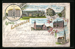 Lithographie Eschweiler, Kath. Waisenhaus, Strassenpartie In Der Rosenallee, Progymnasium  - Eschweiler