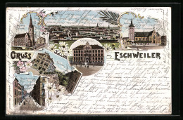 Lithographie Eschweiler, Neugrabenstrasse, Rosenallee, Kath. Waisenhaus  - Eschweiler