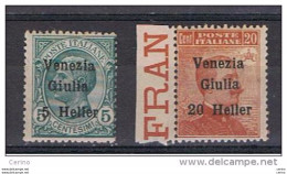 VENEZIA  GIULIA:  1919  SOPRASTAMPATI  -  S. CPL. 2  VAL. L.+ N.  -  SASS. 30/31 - Venezia Giulia