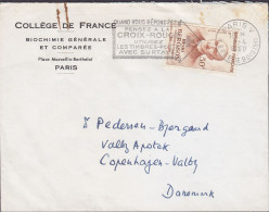 France COLLÉGE DE FRANCE Biochimie Générale Flamme 'Croix Rouge' PARIS V. R. Epeede Bois 1960 Cover Lettre Henri Bergson - Covers & Documents