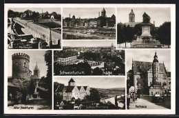 AK Schweinfurt, Ortsansicht, Rückertdenkmal, Mainpartie, Mainbrücke, Alter Stadtturm, Schloss Mainberg, Rathaus  - Schweinfurt