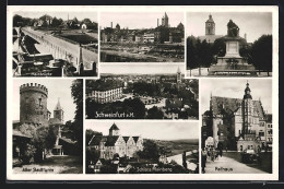 AK Schweinfurt, Ortsansicht, Rückertdenkmal, Mainpartie, Mainbrücke, Alter Stadtturm, Schloss Mainberg, Rathaus  - Schweinfurt