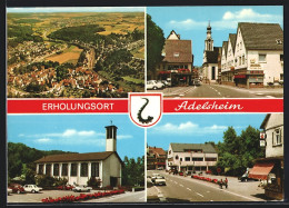 AK Adelsheim, Kirche, Panorama, Café Bäckerei  - Adelsheim
