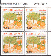 2017 - Tunisie - Espèces D'Agrumes En Tunisie -Mandarine - Bloc De 4 Coin Daté - 4V - MNH***** - Agricoltura