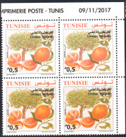 2017 - Tunisie - Espèces D'Agrumes En Tunisie -Orange Maltaise  - Bloc De 4 Coin Daté - 4V - MNH***** - Landwirtschaft