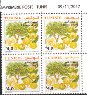 2017 - Tunisie - Espèces D'Agrumes En Tunisie - Limette Douce  - Bloc De 4 Coin Daté - 4V - MNH***** - Tunesien (1956-...)