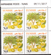 2017 - Tunisie - Espèces D'Agrumes En Tunisie - Limette Douce  - Bloc De 4 Coin Daté - 4V - MNH***** - Landwirtschaft