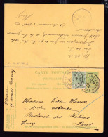 DDGG 296 - Entier Armoiries DOUBLE Avec REPONSE - IXELLES 1911 à PARIS Et Retour En MIXTE Avec TP Semeuse - Antwoord-betaald Briefkaarten