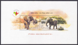 Inde India 2011 MNH MS Elephant, Elephants, Wildlife, Wild Life, Animal, Animals, Africa Forum Summit, Miniature Sheet - Neufs