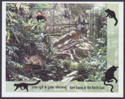 Inde India 2009 MNH MS Rare Fauna Of The North-East, Barbe's Leaf Monkey, Red Panda, Marbled Cat, Cats, Miniature Sheet - Neufs