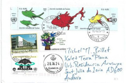 Journée Mondiale De L'Océan, Lettre De Genève (Nations-Unies) à Andorra, Avec Timbre à  Date Arrivée - Umweltschutz Und Klima