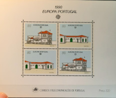 1990 - Portugal - MNH - Europa CEPT - Continent - Postal Buildings - Souvenir Sheet Of 4 Stamps - Blocks & Kleinbögen