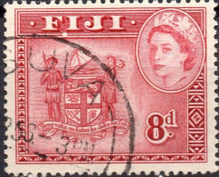 FIJI/1954-6/USED/SC#155/ QUEEN ELIZABETH II /QEII / COAT OF ARM / 8p CARMINE LAKE - Fiji (...-1970)