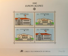 1990 - Portugal - MNH - Europa CEPT - Postal Buildings - Azores - Souvenir Sheet Of 4 Stamps - Blocks & Kleinbögen