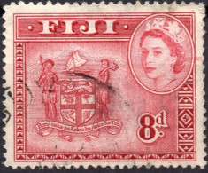 FIJI/1954-6/USED/SC#155/ QUEEN ELIZABETH II /QEII / COAT OF ARM / 8p CARMINE LAKE - Fiji (...-1970)