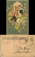 Glückwunsch Ostern / Eastern Junge Mädchen Lamm 1904 Prägekarte - Otros & Sin Clasificación