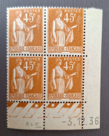 France 1936  N°282c En Bloc De 4 3/12/36  **TB Cote 70€ - 1930-1939