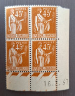 France 1936  N°282c En Bloc De 4 16/2/37  **TB Cote 70€ - 1930-1939