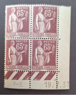 France 1937  N°284 En Bloc De 4 19/7/37 * Sur Un Timbre Et BdF Sinon **TB Cote 5€ - 1930-1939